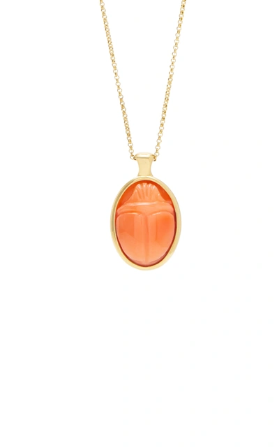 Shop Pamela Love Women's One Of A Kind 18k Gold And Coral Scarab Necklace In Pink