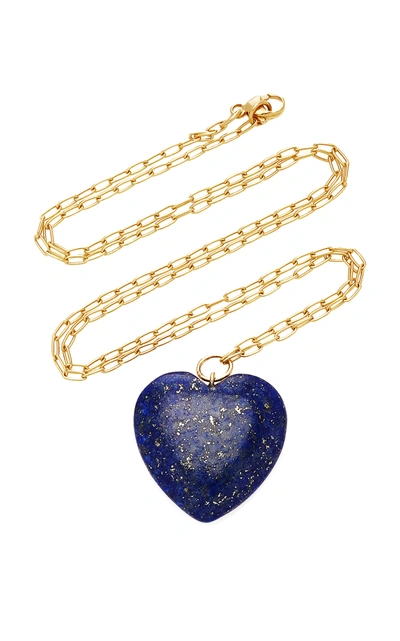 Shop Haute Victoire 18k Gold And Lapis Lazuli Necklace In Blue