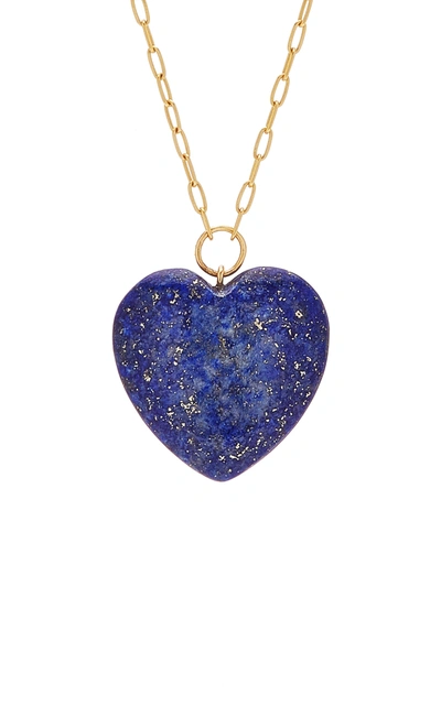 Shop Haute Victoire 14k Gold And Lapis Lazuli Necklace In Blue