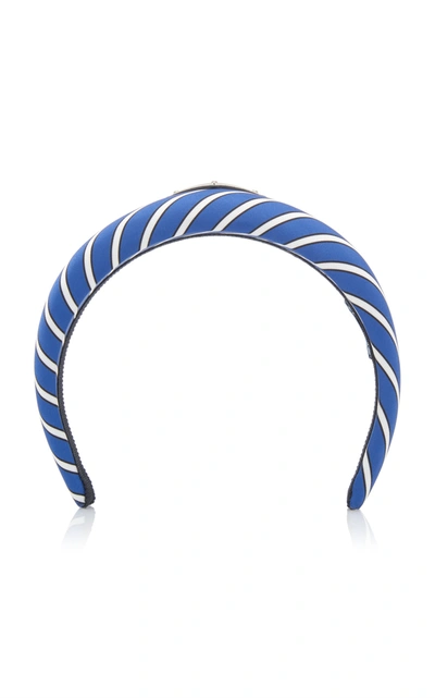 Shop Prada Striped Silk-satin Headband In Blue
