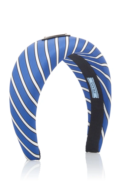 Shop Prada Striped Silk-satin Headband In Blue