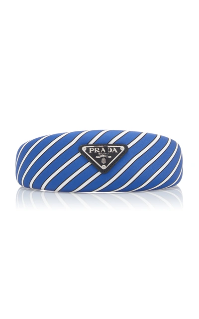 Shop Prada Striped Silk-satin Headband In Blue