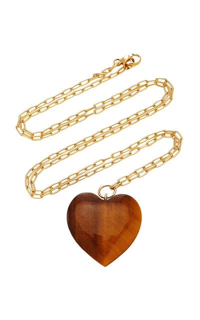 Shop Haute Victoire 14k Gold And Tiger's Eye Necklace In Brown