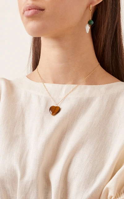 Shop Haute Victoire 14k Gold And Tiger's Eye Necklace In Brown