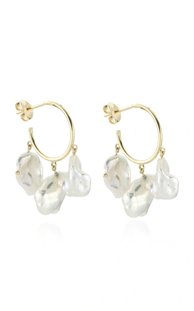 Shop Charms Company Women's Pearls Of Joy Small 14k Yellow-gold Hoop Earrings In White