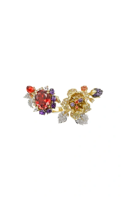 Shop Anabela Chan 18k Black Rhodium White Gold & Yellow Gold Imperial Delphinium Ring In Red
