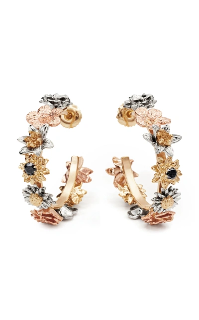 Shop Bernard James Flora 14k Gold Diamond Hoop Earrings In Multi