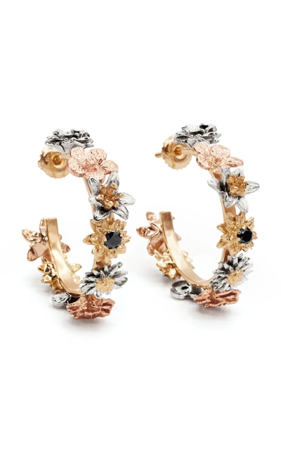 Shop Bernard James Flora 14k Gold Diamond Hoop Earrings In Multi