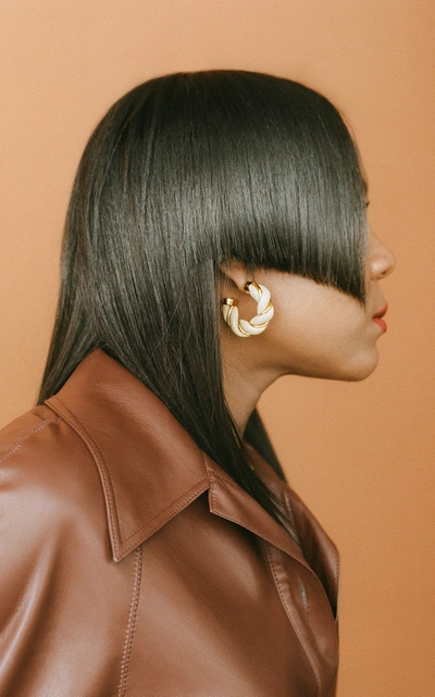 Shop Bottega Veneta Women's Twisted Leather Hoop Earrings In Ivory,brown