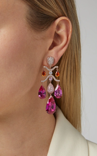 Shop Anabela Chan 18k Rose Gold Fuchsia Chandelier Earrings In Pink