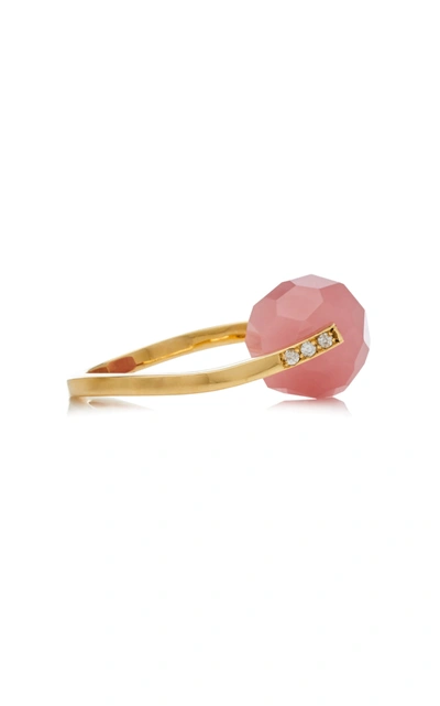 Shop Yael Sonia Women's Rock Small Twist Quartz; Diamond 18k Yellow Gold Ring In Pink