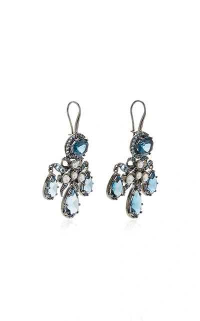 Shop Holly Dyment Women's Medora Girandole 14k White Gold; Topaz And Pearl Earrings In Blue