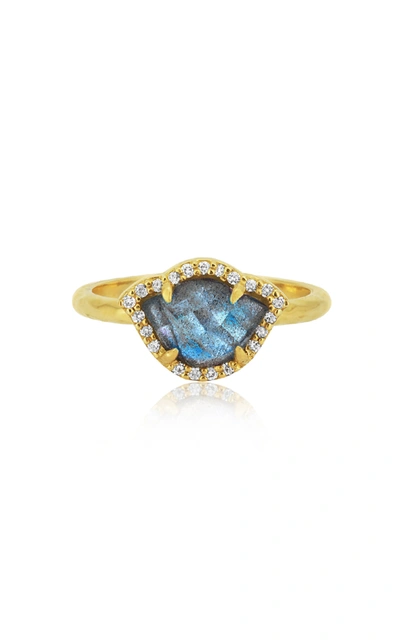 Shop Amrapali Nalika Lotus 18k Yellow-gold Labradorite And Diamond Ring In Blue