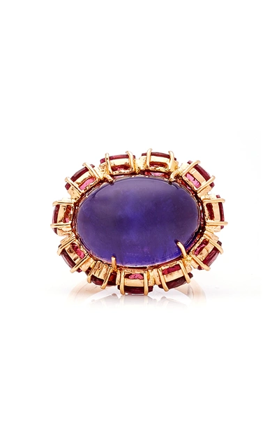 Shop Karma El Khalil Women's Iolite; Rhodolite And Cabochon Ring In Purple