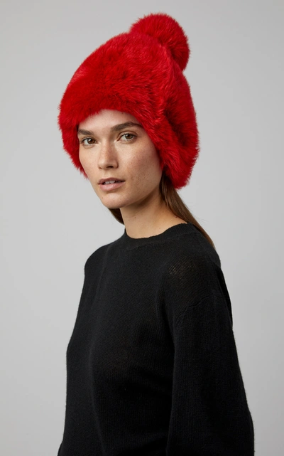 Shop Bogner Sabia Pompom-embellished Fur Hat In Red