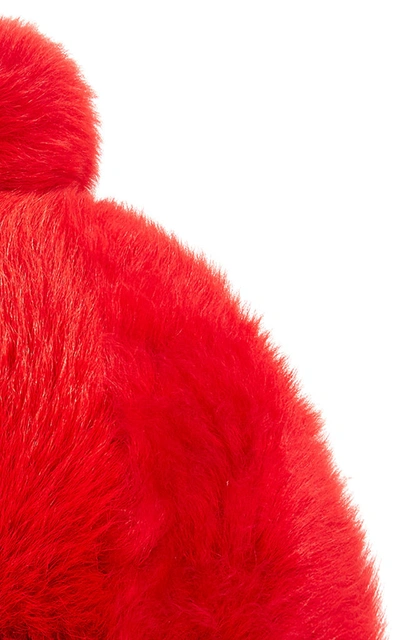 Shop Bogner Sabia Pompom-embellished Fur Hat In Red