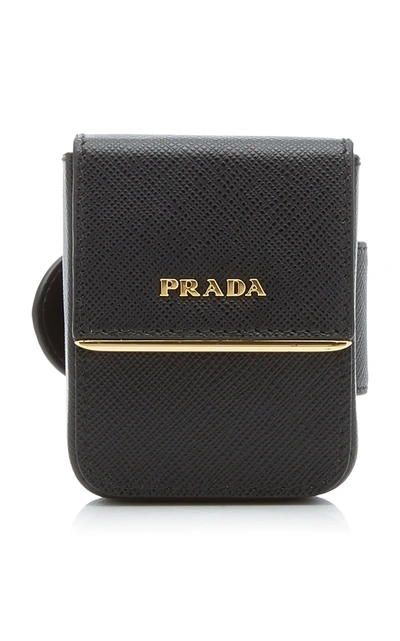 Shop Prada Saffiano Leather Pouch Bracelet In Black