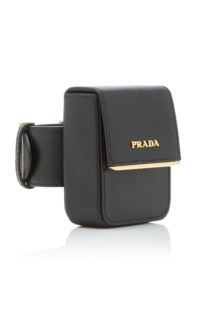 Shop Prada Saffiano Leather Pouch Bracelet In Black