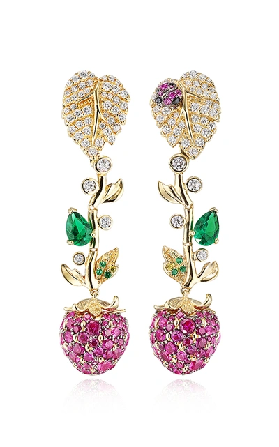 Shop Anabela Chan Strawberry Vine 18k Gold Multi-stone Drop Earrings