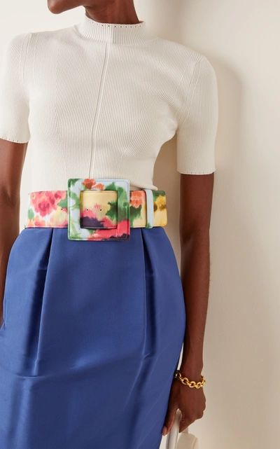 Shop Carolina Herrera Women's Floral-print Stretch-cotton Waist Belt