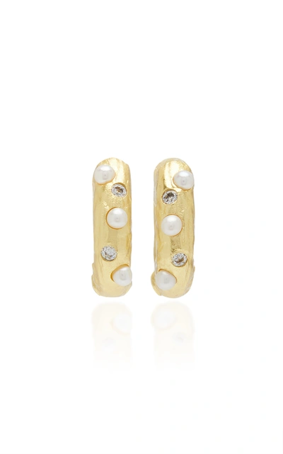 Shop Anni Lu Women's Gem In A Hoop Pearl And Crystal 18k Gold-plated Earrings