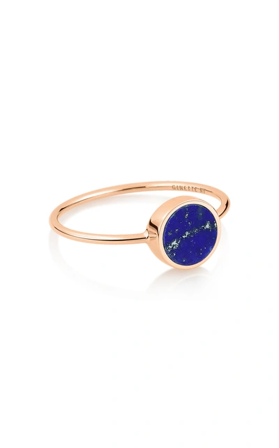 Shop Ginette Ny Women's Mini Ever 18k Rose Gold Lapis Disc Ring In Blue