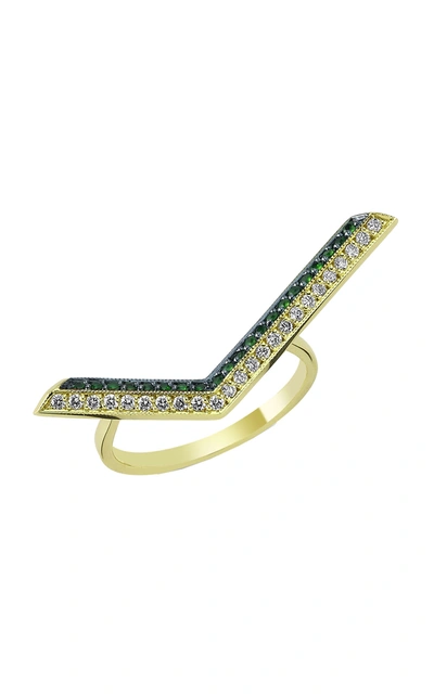 Shop Tullia Women's Green Chic Linea 14k Gold; Emerald And Diamond Ring