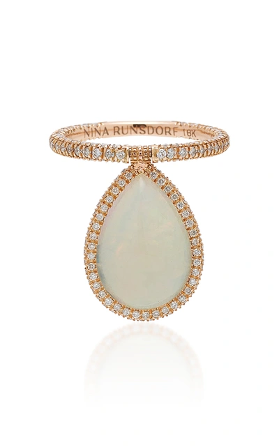 Shop Nina Runsdorf 18k Rose Gold Opal And Diamond Flip Ring In White