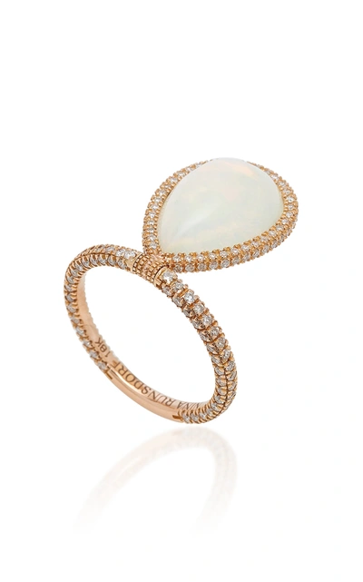 Shop Nina Runsdorf 18k Rose Gold Opal And Diamond Flip Ring In White
