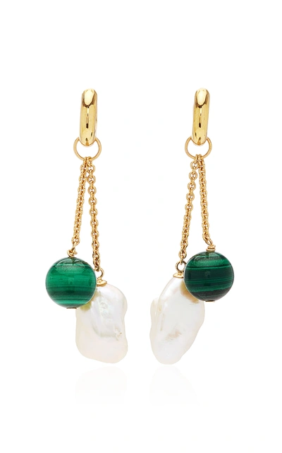 Shop Haute Victoire 18k Gold; Malachite And Pearl Earrings In Green