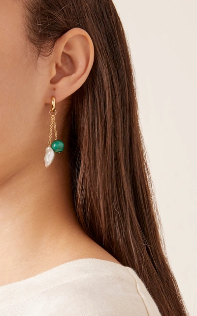 Shop Haute Victoire 18k Gold; Malachite And Pearl Earrings In Green