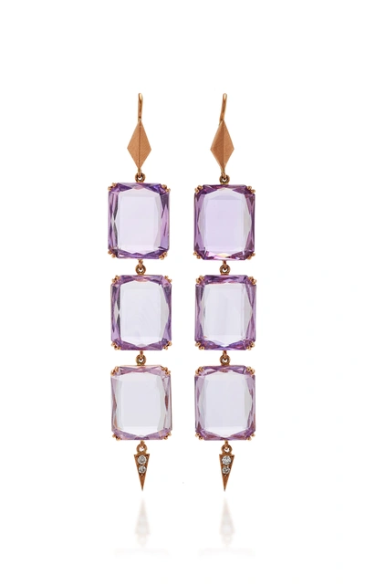 Shop Sylva & Cie Women's 14k Rose Gold; Amethyst And Diamond Drop Earrings In Purple