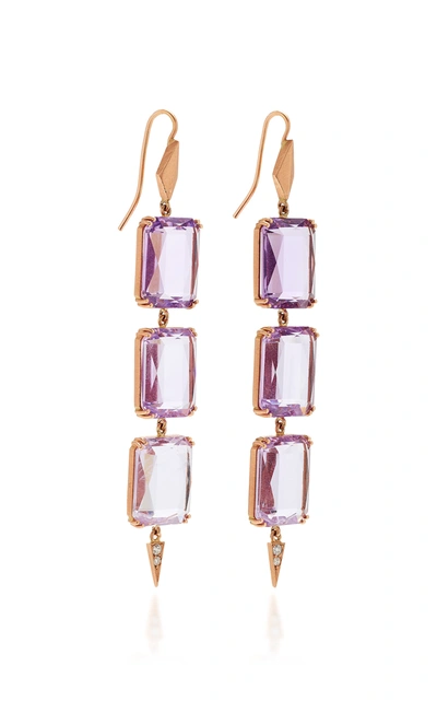 Shop Sylva & Cie Women's 14k Rose Gold; Amethyst And Diamond Drop Earrings In Purple