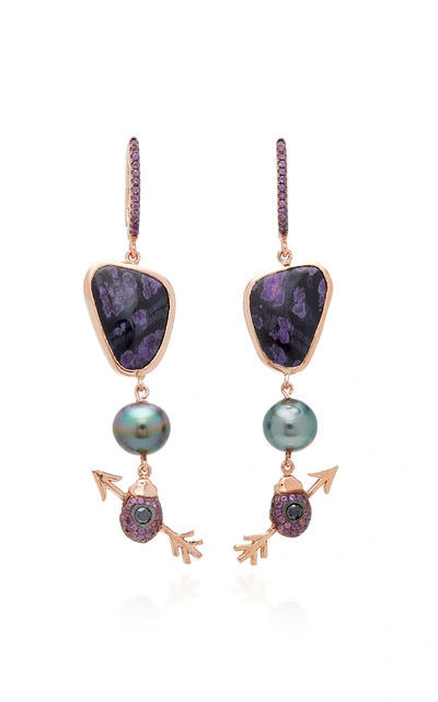 Shop Daniela Villegas 18k Rose Gold Multi-stone Earrings In Purple