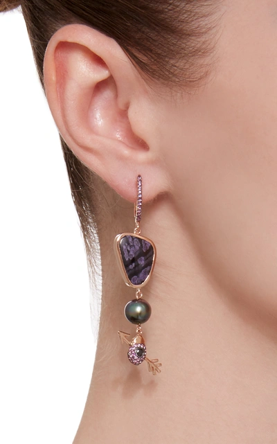 Shop Daniela Villegas 18k Rose Gold Multi-stone Earrings In Purple