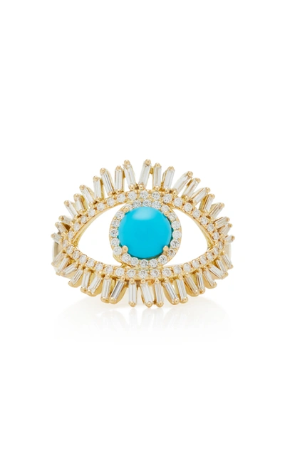 Shop Suzanne Kalan 18k Yellow Gold; White Diamond And Turquoise Evil Eye Ring In Blue