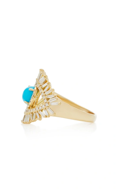 Suzanne Kalan 18k Yellow Gold Evil Eye Fireworks Turquoise And Diamond Ring In Blue
