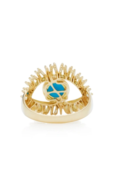 Suzanne Kalan 18k Yellow Gold Evil Eye Fireworks Turquoise And Diamond Ring In Blue