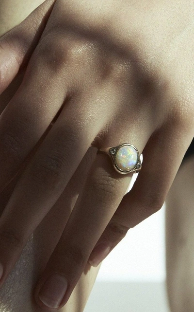 Shop Pamela Love Women's Essential 10kt Yellow-gold; Opal And Diamond Ring In Multi