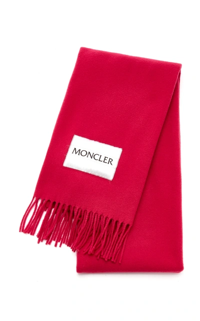 Shop Moncler Women's Fringed Wool Scarf In Light Pink,pink