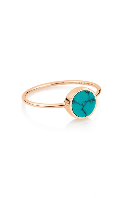 Shop Ginette Ny Mini Ever 18k Rose Gold Turquoise Disc Ring In Blue