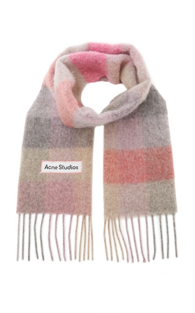 Shop Acne Studios Vally Oversized Fringed Plaid Wool-blend Scarf In Pink