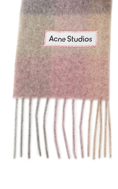 Shop Acne Studios Vally Oversized Fringed Plaid Wool-blend Scarf In Pink