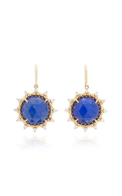 Shop Kathryn Elyse Women's Sunburst 14k Yellow Gold Lapis And Diamond Earrings In Blue