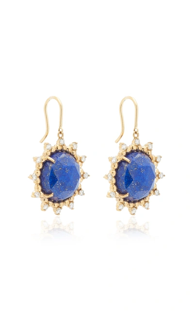 Shop Kathryn Elyse Women's Sunburst 14k Yellow Gold Lapis And Diamond Earrings In Blue