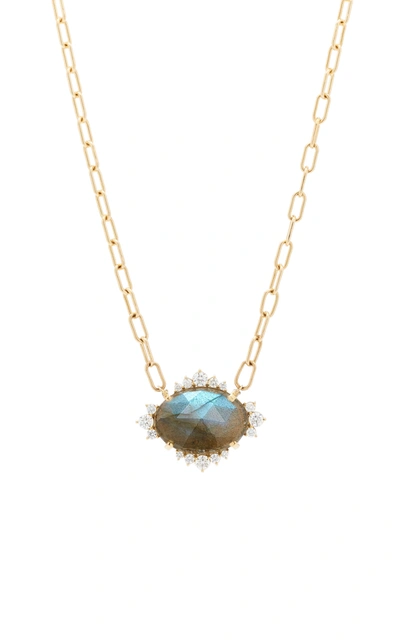 Shop Kathryn Elyse Women's Halo 14k Yellow Gold Labradorite And Diamond Necklace In Grey