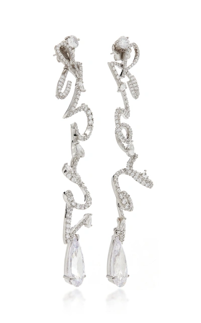 Shop Anabela Chan Script 18k White Gold And Rhodium Vermeil Diamond Earrings