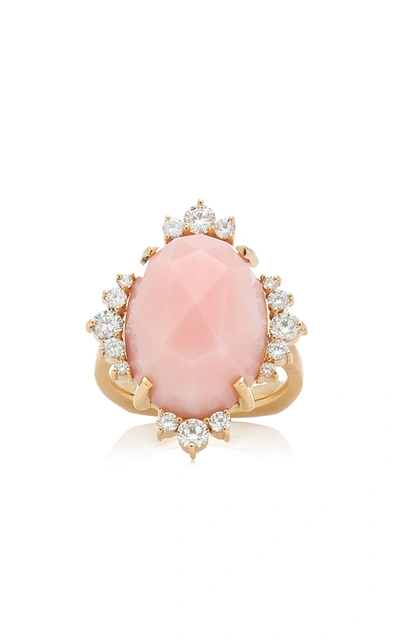 Shop Kathryn Elyse Women's Halo 14k Yellow Gold Opal And Diamond Ring In Pink