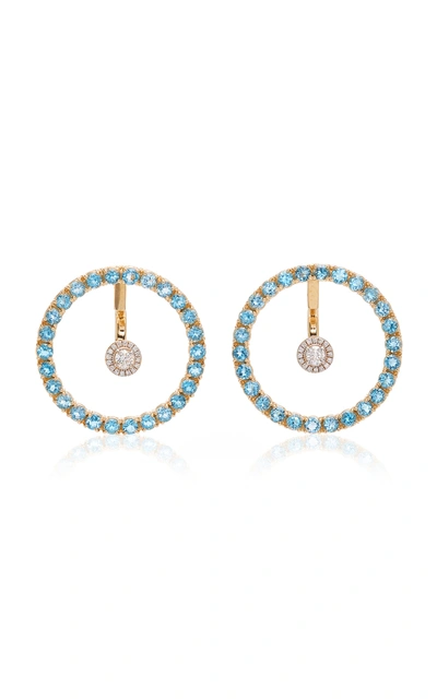 Shop Mateo Women's Gold; Blue Topaz And Floating Diamond Earrings