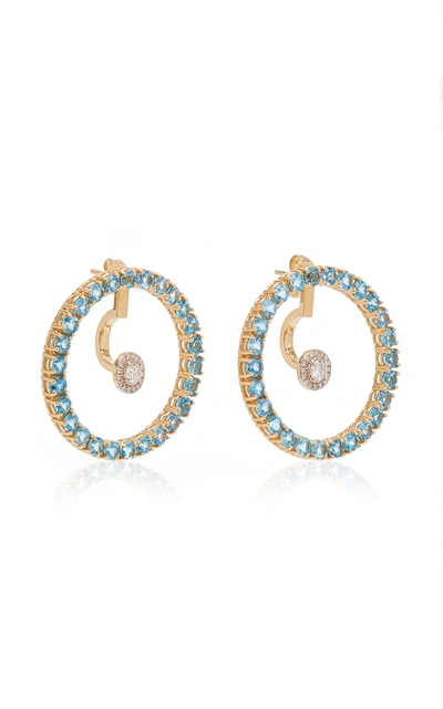 Shop Mateo Women's Gold; Blue Topaz And Floating Diamond Earrings